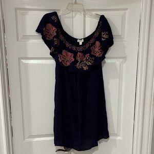Sun & Shadow Navy Dress with Pink Floral Accents